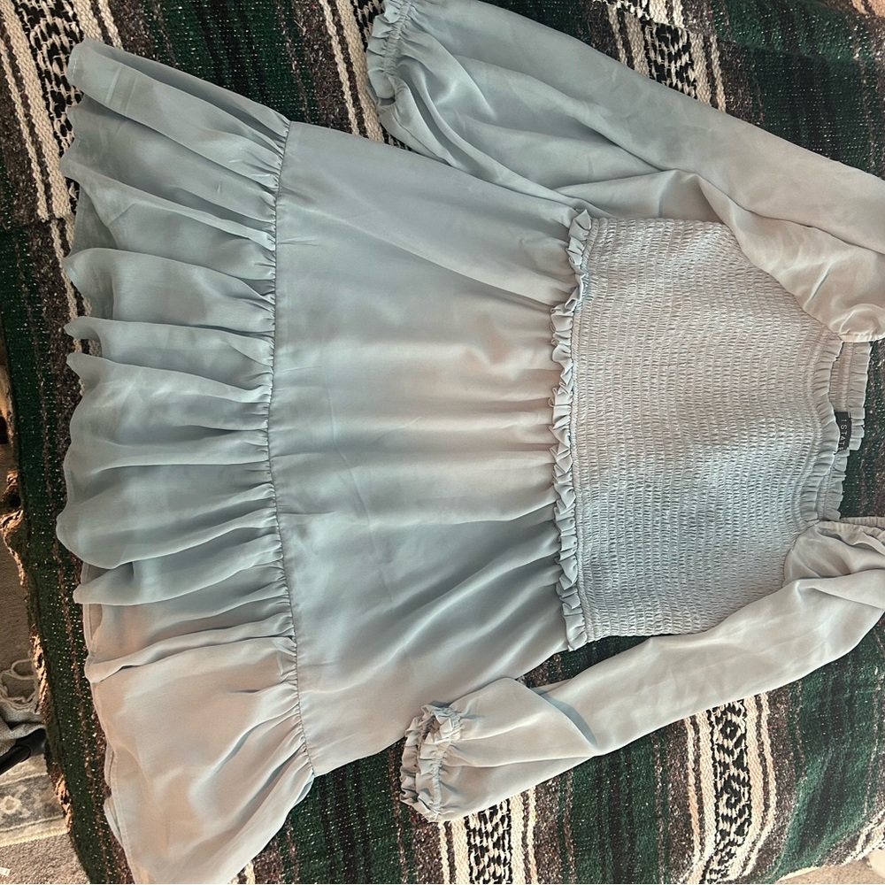 1. State Sky Blue Smocked Blouse - Picture 4 of 4